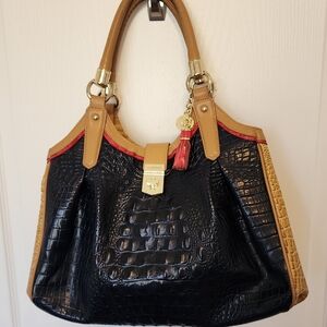 Elegant Black and Tan Croc-Embossed Women's Bag
